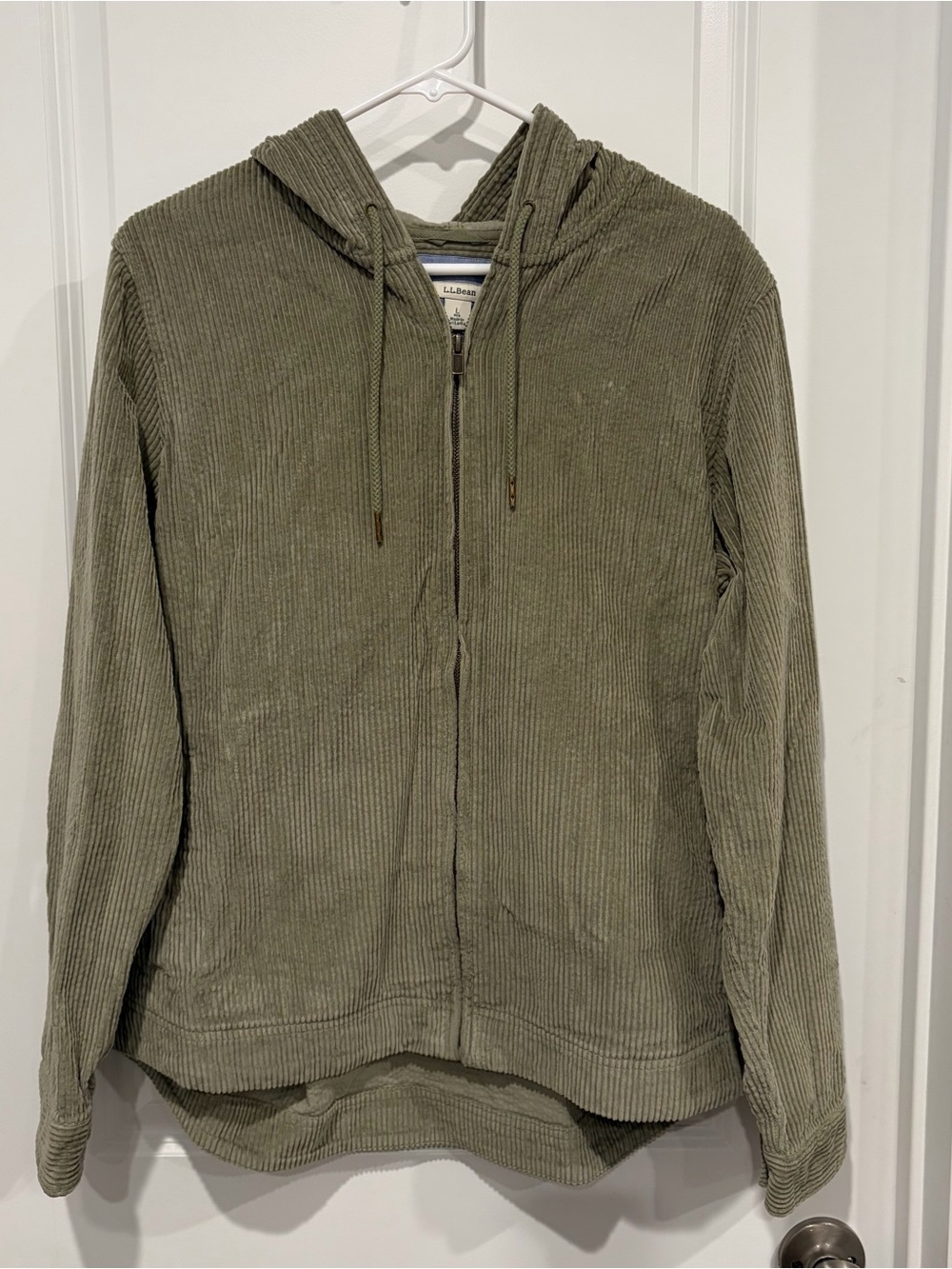 L.L. Bean Olive Green Corduroy Hooded Zip Jacket